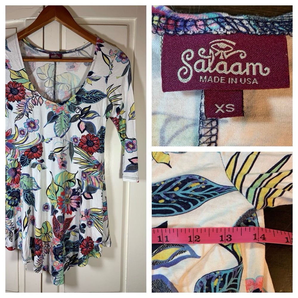 Salaam Top Women's XS Floral Bloomcore Coastal Grandma Festival Hippie Stretch‎